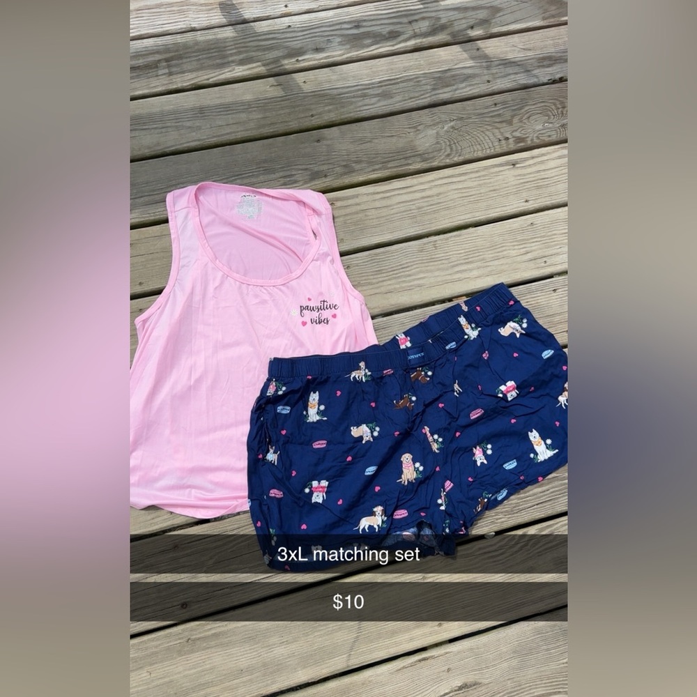 Pink Tank Top and Blue Dog Print Shorts Set